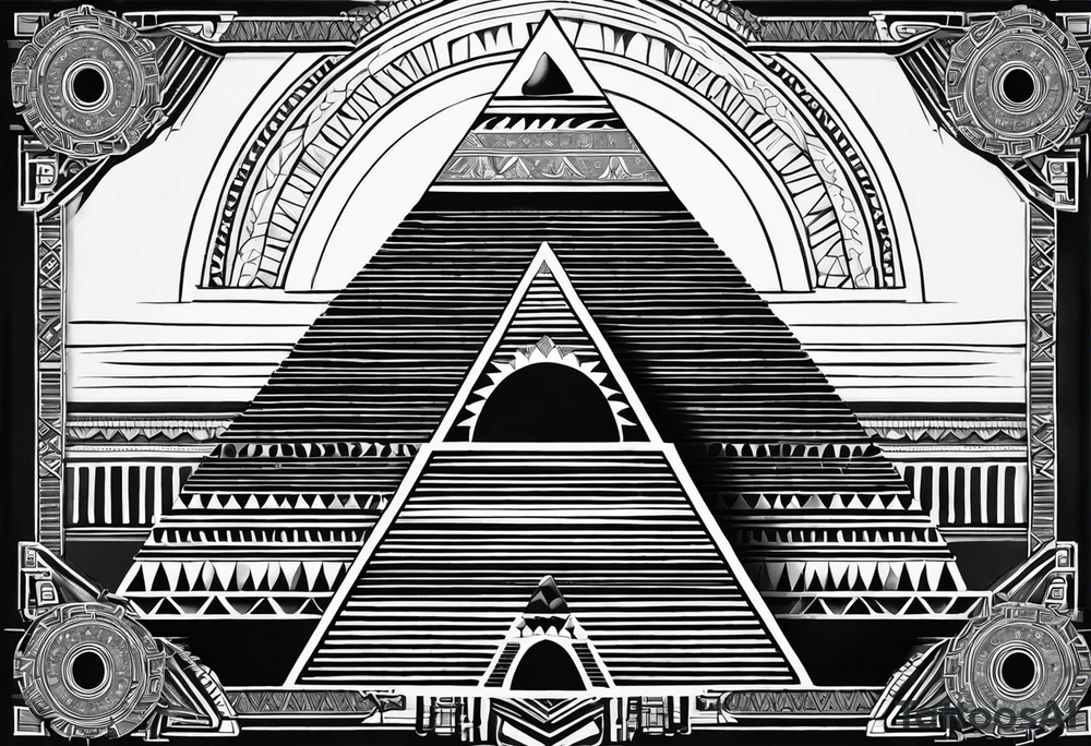 Aztec princess, pyramid solar eclipse ollin symbol tattoo idea
