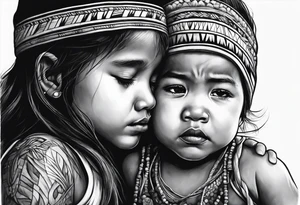 Little girl crying with native fathers spirit tattoo idea