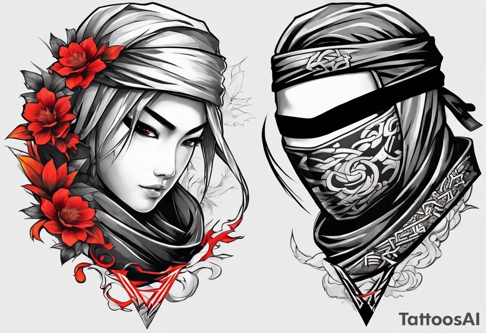 the letters A R in the middle of a ninja headband tattoo idea