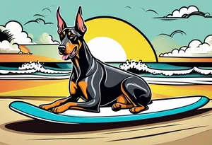 doberman smoking a cigar on a surfboard tattoo idea