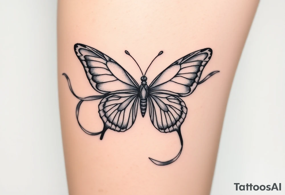 ethereal butterfly with flowing silk ribbons in moonlight tattoo idea