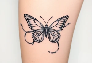 ethereal butterfly with flowing silk ribbons in moonlight tattoo idea