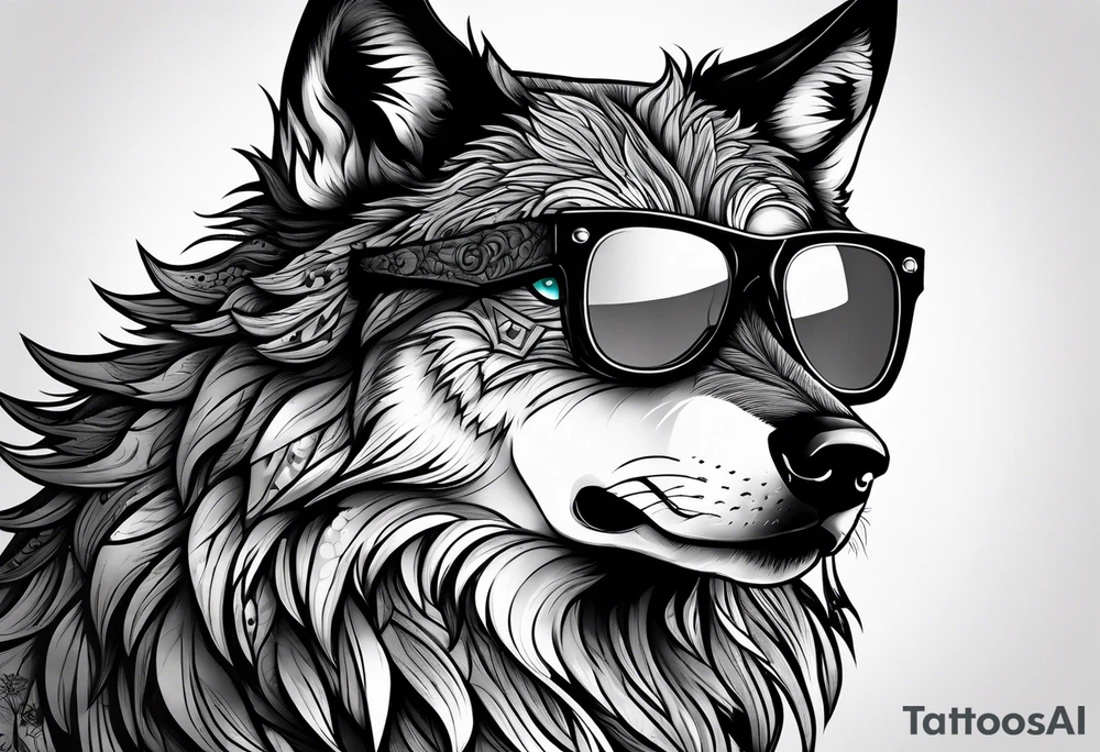 Badass Wolf wearing Sunglasses tattoo idea