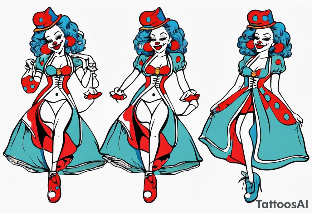 female pin up clown full body tattoo idea