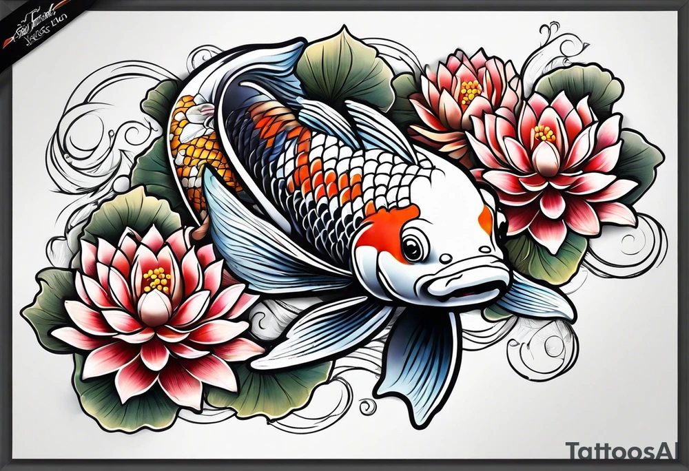 Koi and lotus flower tattoo idea