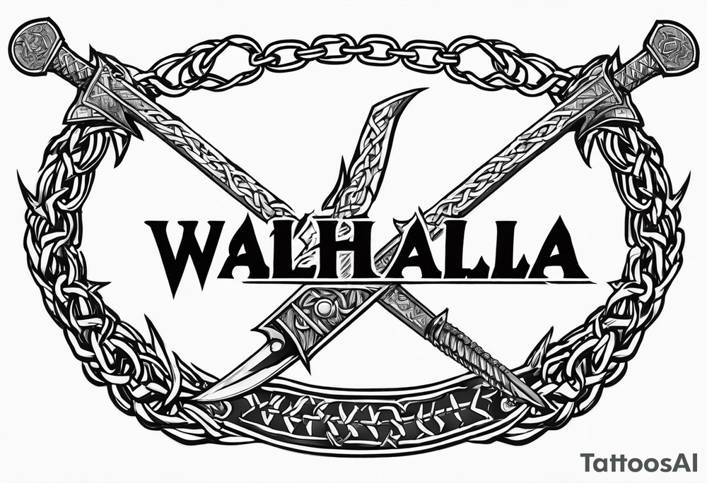 Valhalla sword shield dragon axe Valknut barbed wire chains tattoo idea Valhalla sword shield dragon axe Valknut barbed wire chains tattoo idea
