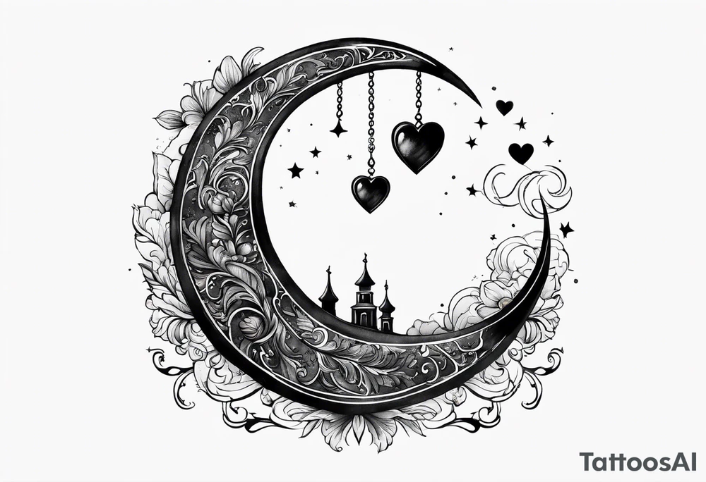 Crescent moon with a love heart inside tattoo idea