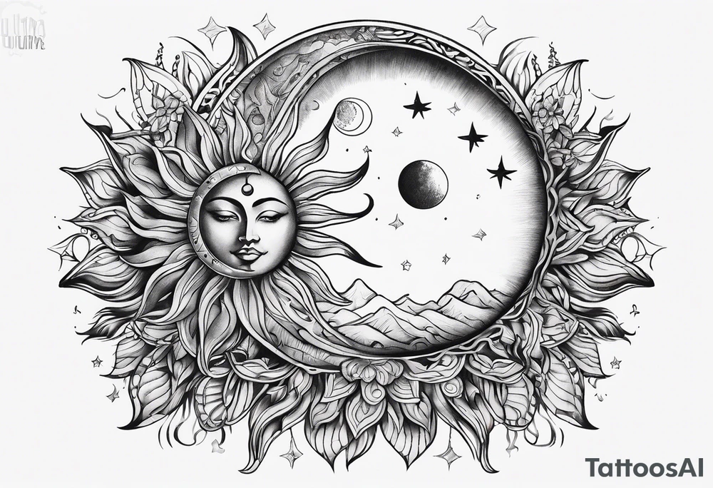 Moon and sun tattoo idea