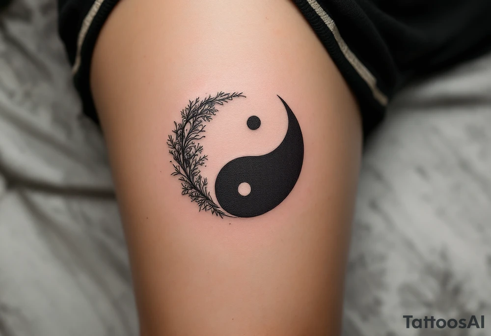 A small yin-yang inspired circle in matte black and bone white with subtle shading. tattoo idea