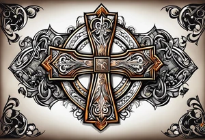 christian cross and in it there is familia word tattoo idea
