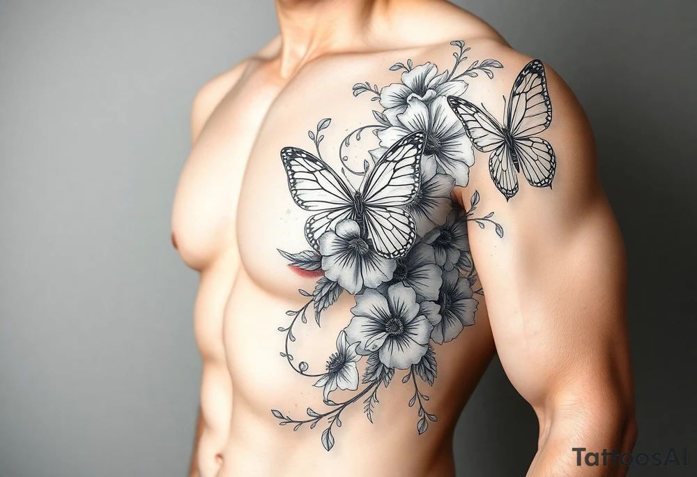 Flowers and butterflies tattoo idea