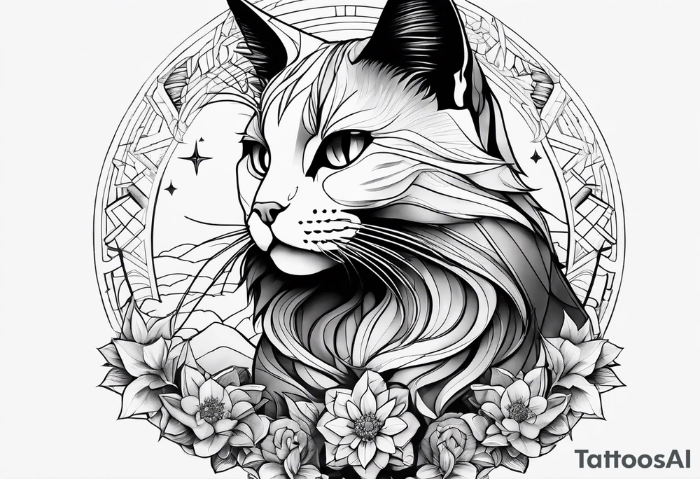 geometric half sleeve tatoo, space, nature, cat, cigarretes tattoo idea