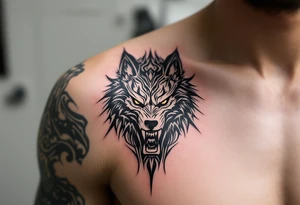 Angry warrior who slays a wolf tattoo idea