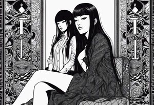 Portrait of tomie sitting on a chair. Tomie is a character of the autor junji ito tattoo idea
