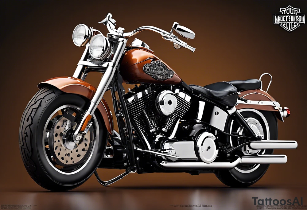 Create a tattoo for a man's chest featuring two cylinder heads (motorcycle engine like a Harley Davidson). The cylinder heads should be partially in cross-section to reveal the pistons, piston rods, valves, and cams. Additionally, part of the engine with the crankshaft should also be in cross-section. You might add a spark or flames to one cylinder (simulating the explosion phase) and perhaps the exhaust phase to the other. Try to prepare the background for potential extension of the tattoo. just engine alone and look from the side tattoo idea