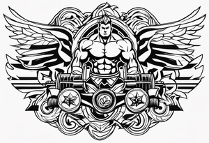 Simple design with elements linked to bodybuilding  travel and freedom tattoo idea