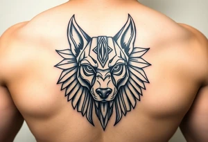 muscle Egyptian Anubis god face in Egypt style dog face tattoo idea