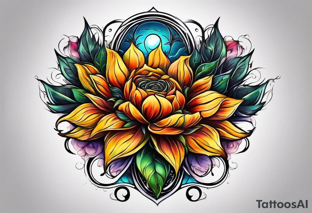 flower rose , sunflower, alien tattoo idea