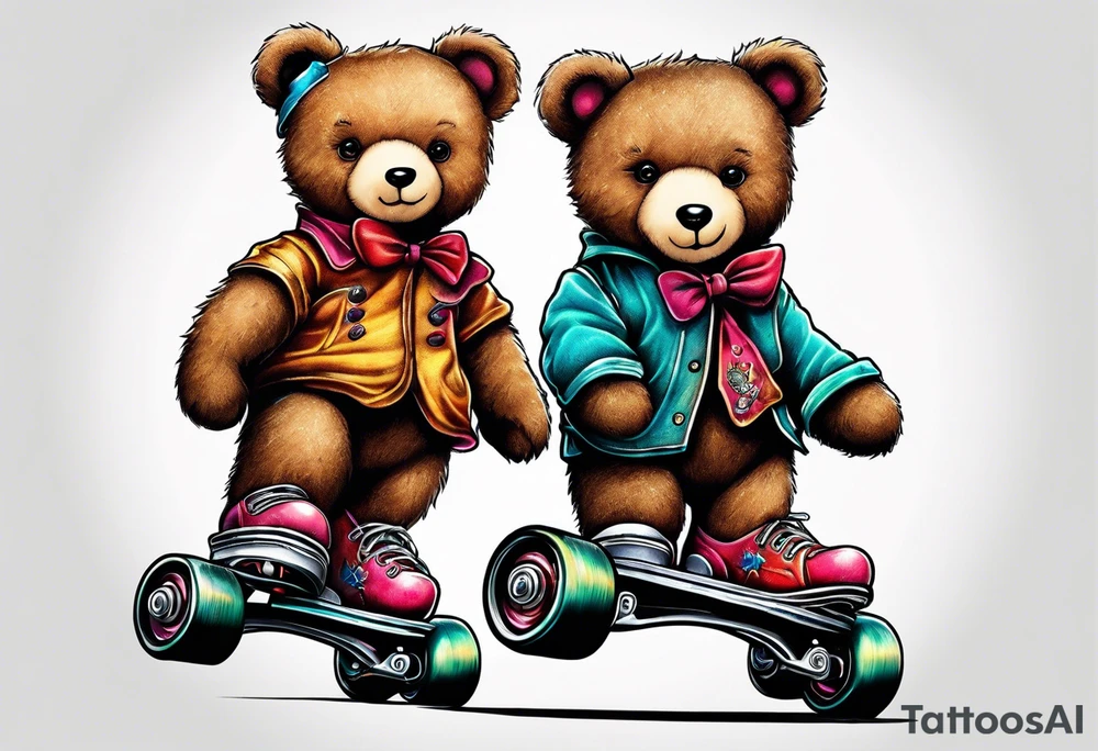 teddy bears wearing rollerskates on their feet tattoo idea
