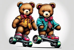 teddy bears wearing rollerskates on their feet tattoo idea