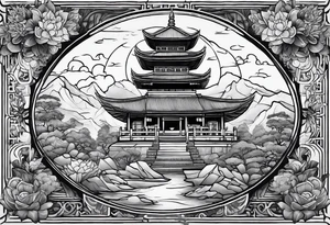 The background of the tattoo as a world map with a small buddhist shrine at the bottom for the back of a forearm tattoo idea