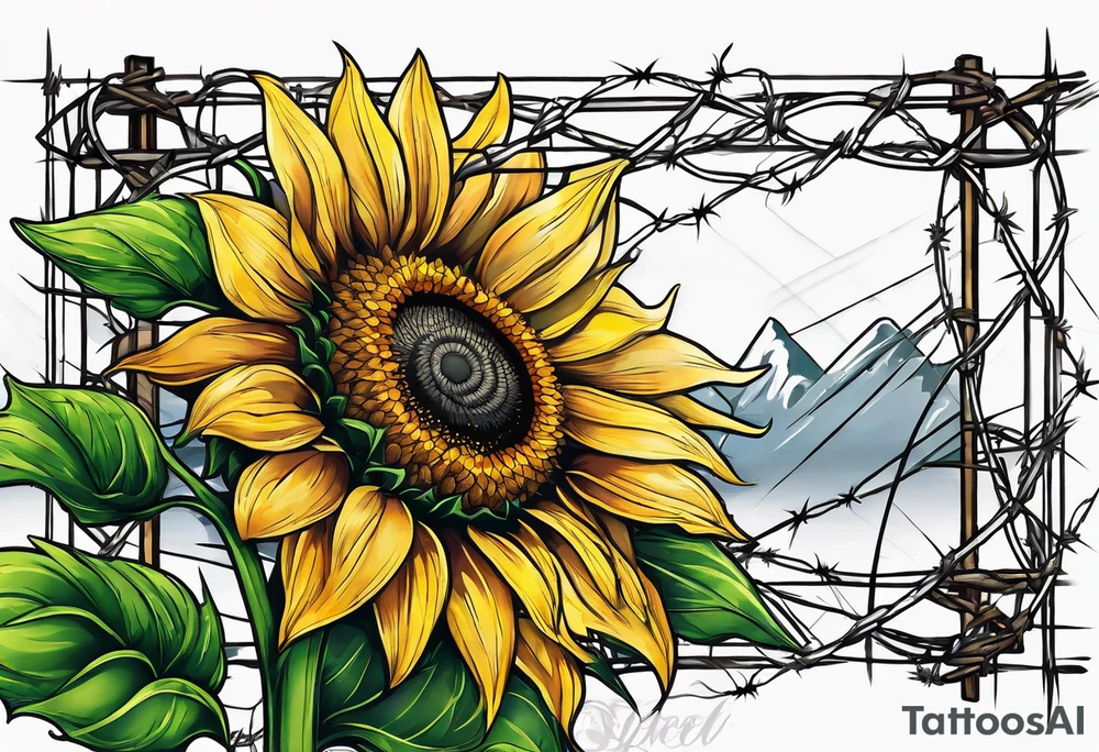 Sunflower, wheat, and barbed wire half sleeve tattoo idea