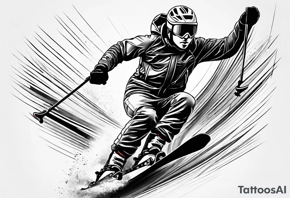 Skier in motion, fine line, more abstract tattoo idea