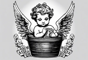 a cherub holding a money bag tattoo idea