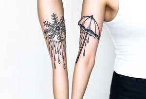 A snowflake melting and turning into rain drops and the rain drops cascading over and umbrella tattoo idea