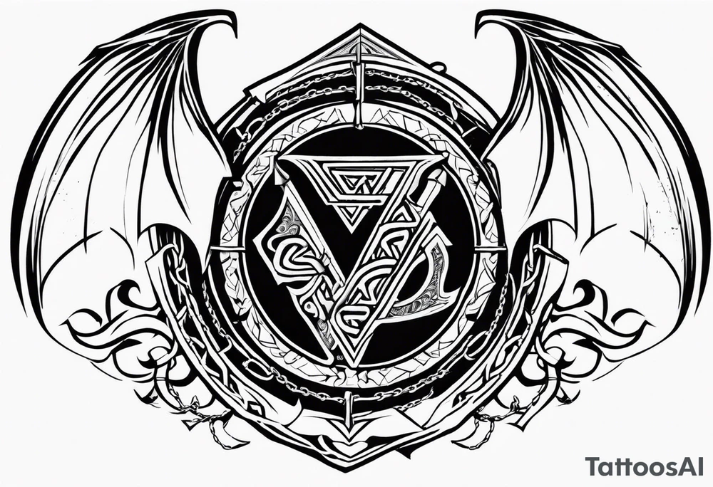 Valhalla sword shield dragon axe Valknut barbed wire chains tribal tattoo idea Valhalla sword shield dragon axe Valknut barbed wire chains tribal tattoo idea