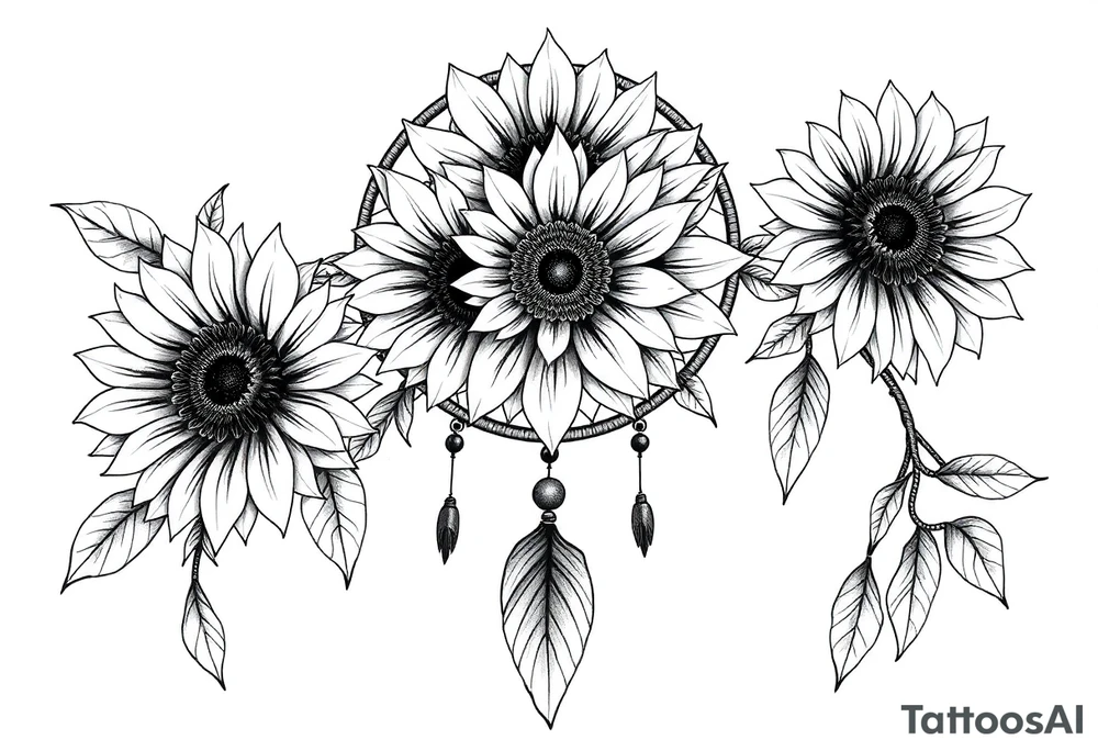Sunflowers and roses dreamcatcher tattoo idea