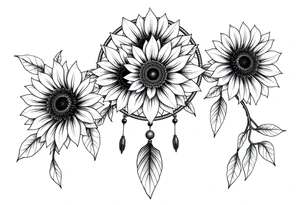 Sunflowers and roses dreamcatcher tattoo idea