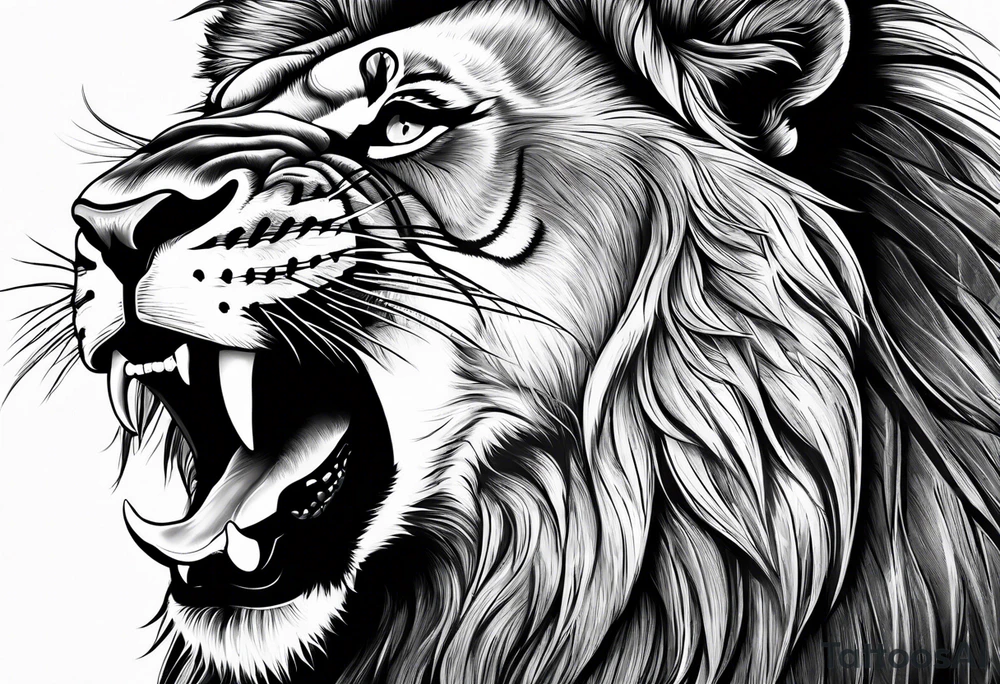 A lion roaring showing its beautiful teeth tattoo idea