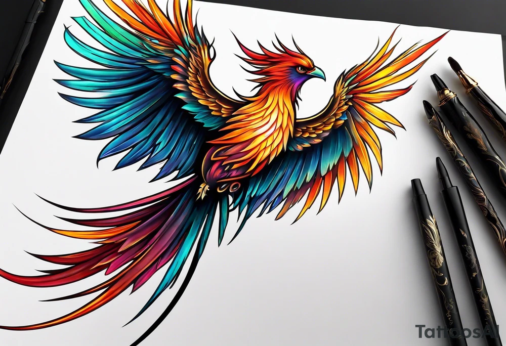 phoenix 
long tail 
elegant 
wings down
long neck tattoo idea