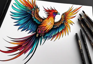 phoenix 
long tail 
elegant 
wings down
long neck tattoo idea