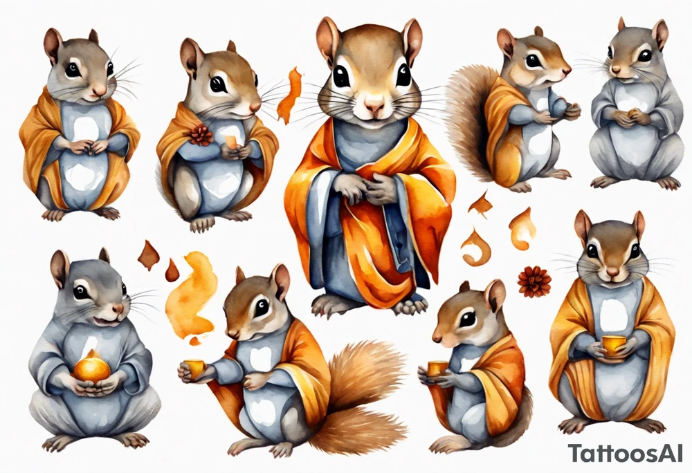 a grey squirrel dressed as a monk tattoo idea