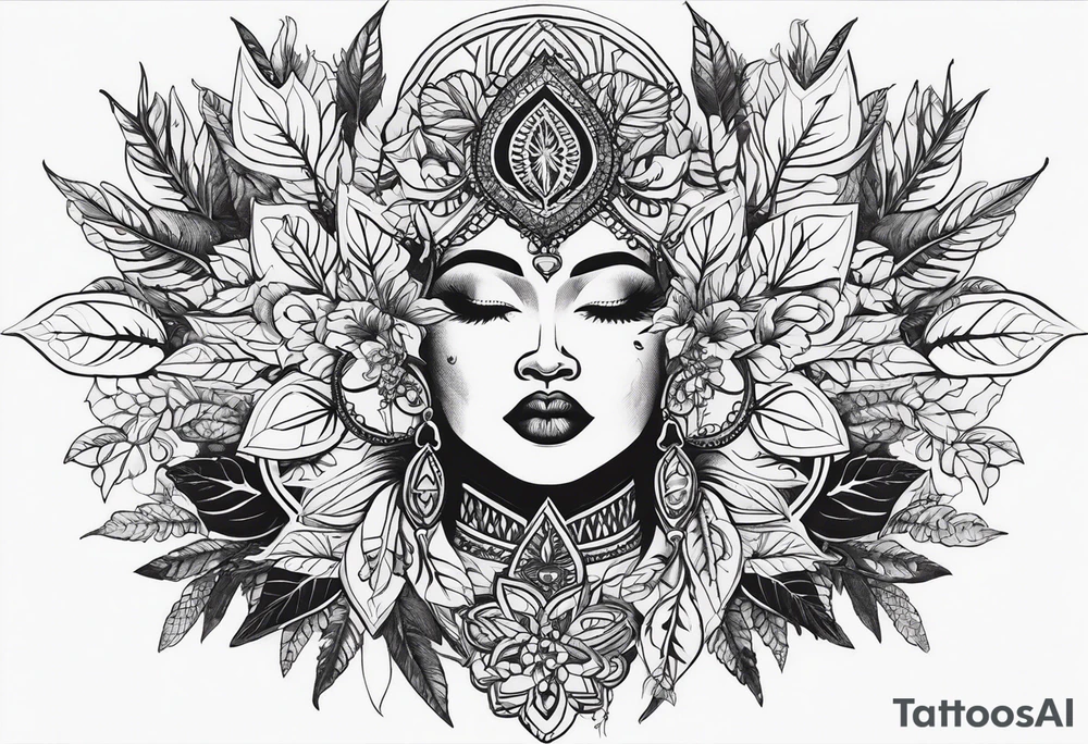 Black Goddess of marijuana tattoo idea