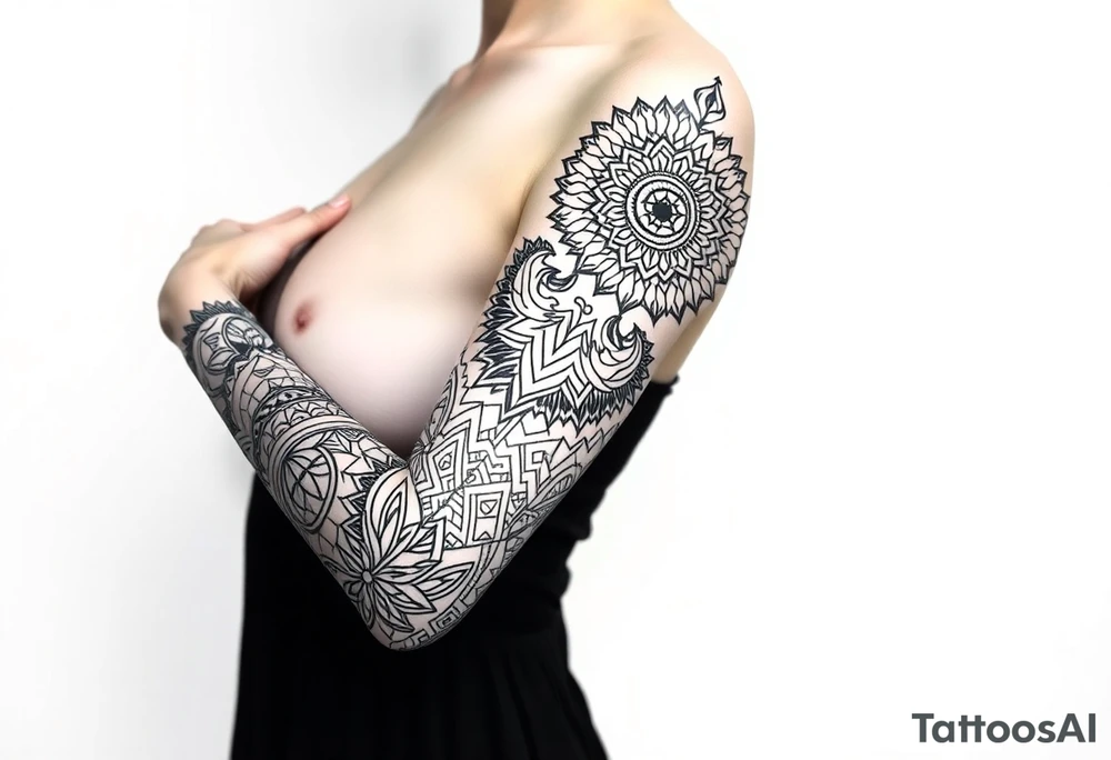 shaman style mytical bold line with rhyme tattoo idea