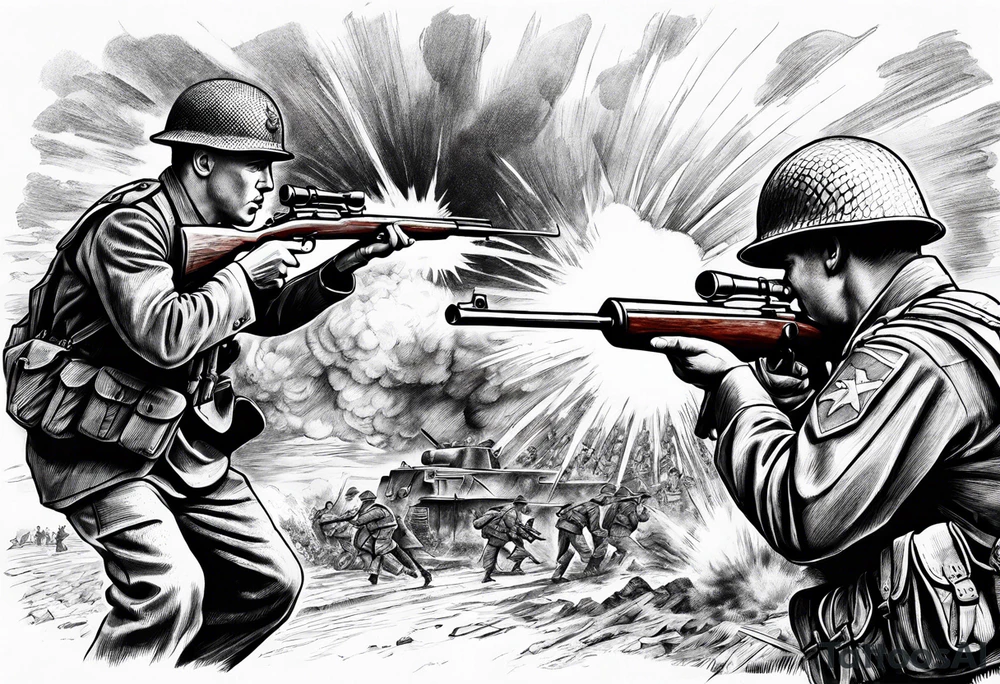 World war 2 British soldiers shooting explosion tattoo idea
