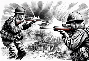 World war 2 British soldiers shooting explosion tattoo idea