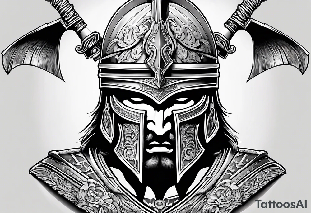 greek warrior wearing a Corinthian helmet weilding an axe tattoo idea greek warrior wearing a Corinthian helmet weilding an axe tattoo idea