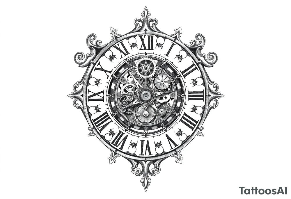 vintage roman numerals within ornate clockwork mechanism tattoo idea