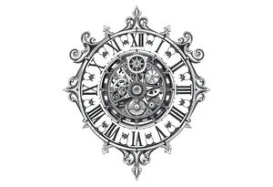 vintage roman numerals within ornate clockwork mechanism tattoo idea
