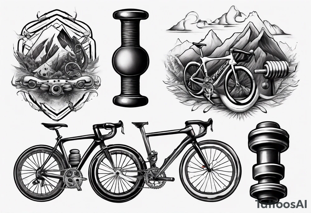 road bicycle and a mountain and a dumbbell tattoo idea road bicycle and a mountain and a dumbbell tattoo idea
