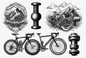 road bicycle and a mountain and a dumbbell tattoo idea