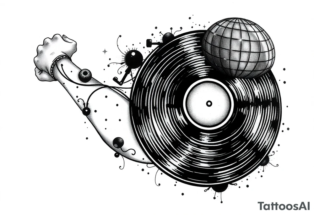 vinyl record and disco ball tattoo idea