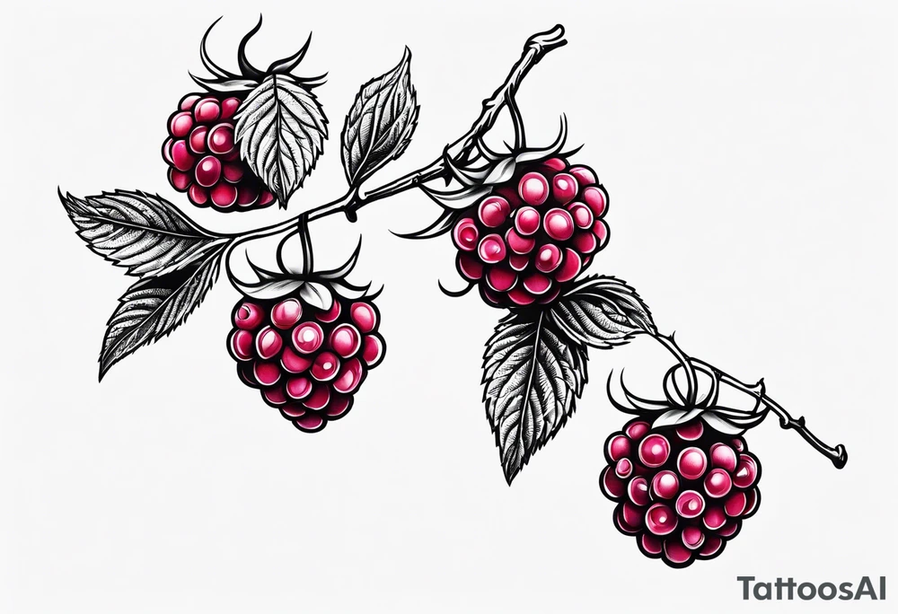a small skinny raspberry branch that is hanging upside down tattoo idea