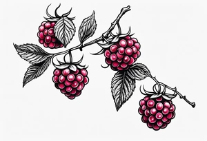a small skinny raspberry branch that is hanging upside down tattoo idea