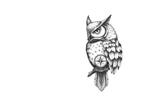 an owl,a compass,landscape. tattoo idea