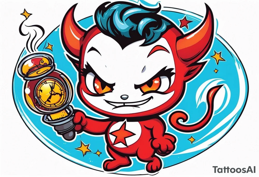 cute devil boy holding a timebomb tattoo idea